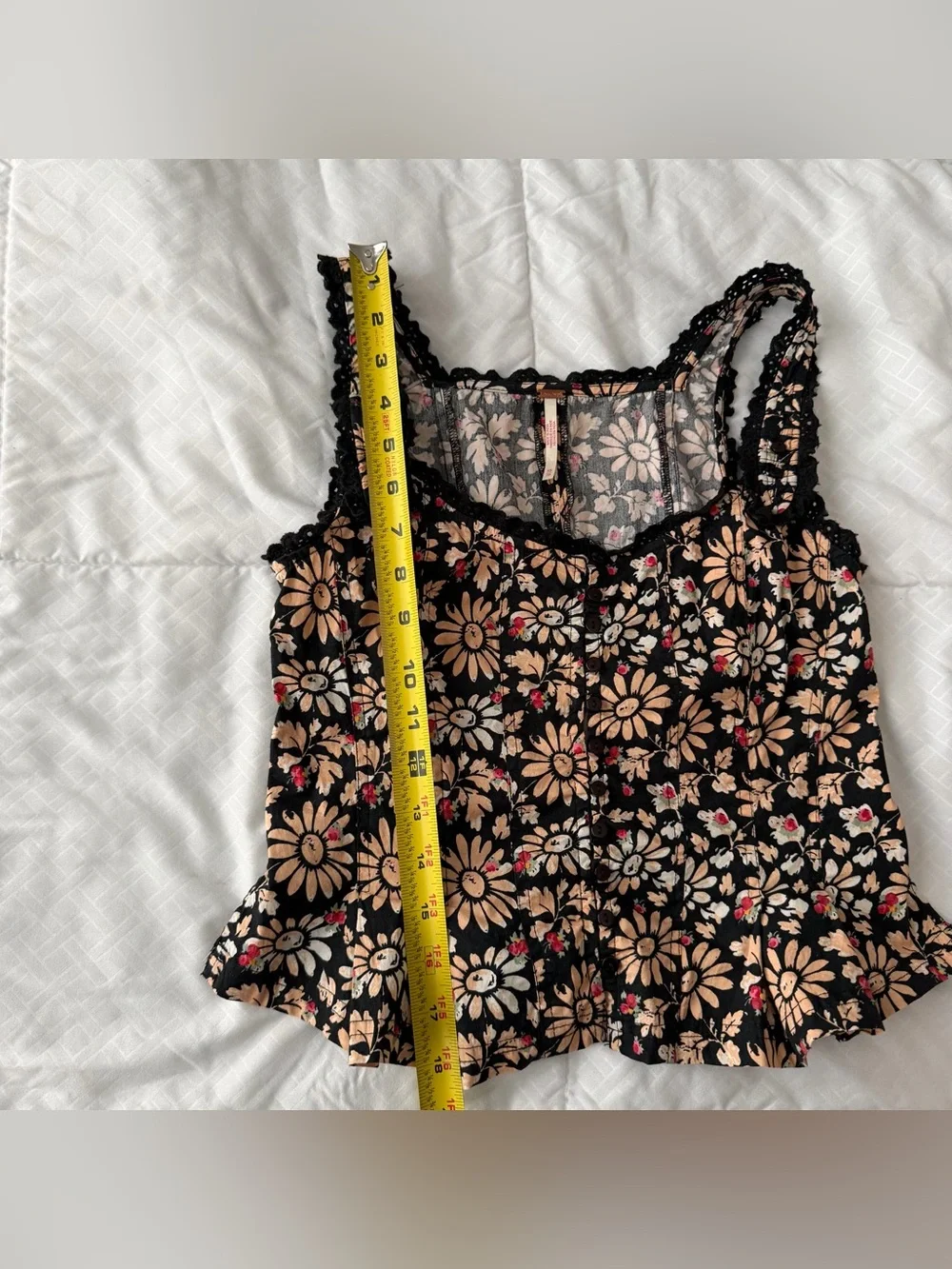 Free People Bridgette Corset Peplum Tank Top XS Black Floral Boho Retro Hippie